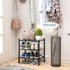 viewcare Small Shoe Rack for Entryway, 3-Tier Black Bamboo Shoe Organizer for - Image 2