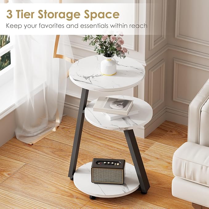BEWISHOME Round End Table Marble Side Table - Image 5