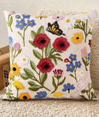 Embroidered Throw Pillow Cover 18x18 Inch, Retro Flower | Decorative Pillow by Kokaaee