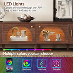 Merax Rattan TV Stand with LED Lights, Solid Wood Feet, Living Room, Bedroom - Image 5