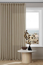 Extra Long Pinch Pleated Linen 108 Inch Curtains Tan Brown 2 Panels Set | Grey by Twodrapes