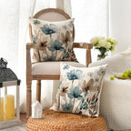 AVOIN colorlife Poppy Flowers Blue Brown Pillow Covers 18x18 Inch Set of 2 | - Image 2