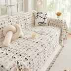 DREAMINGO Abstract Chenille Couch Cover Blanket Beige Khaki Black Boho Sofa - Image 7