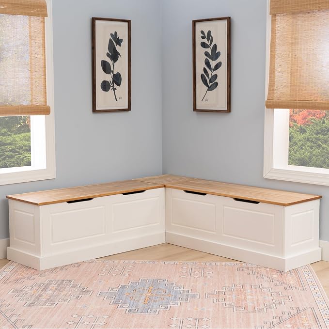 Linon Harris Natural and White Two Tone Backless Corner Breakfast Nook - Image 7