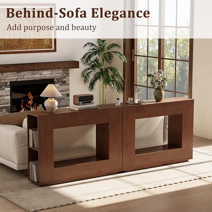 Walnut Console Table with Storage, 47.2" W Farmhouse Entryway Table, Long Sofa - Image 6