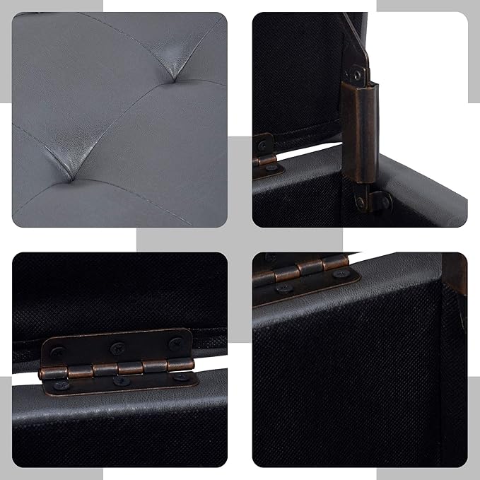 H&B Luxuries Tufted Leather Square Flip Top Storage Ottoman Cube Foot Rest - Image 4