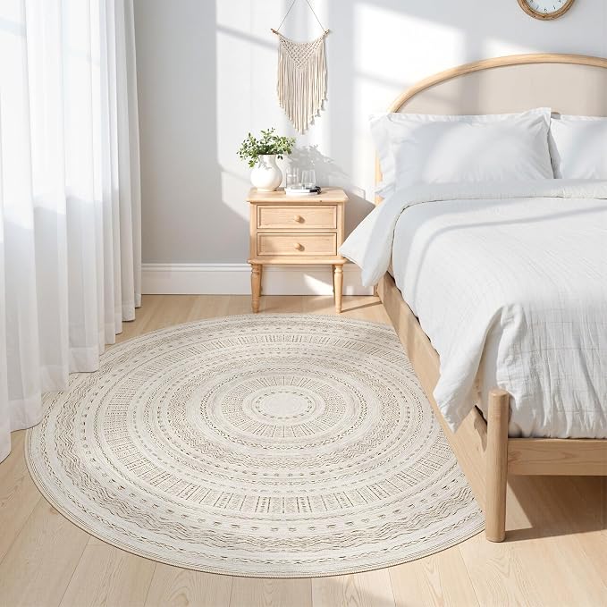 cotiled 6x6 Round Rug 6ft Circle Living Room Boho Area Rugs | Washable Foldable - Image 2