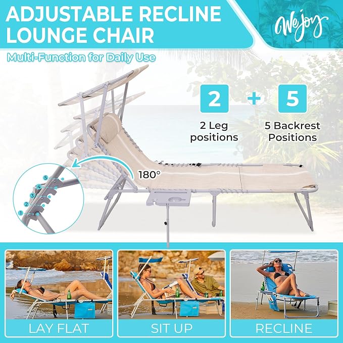 #WEJOY Tanning Chair with Face Hole & Canopy & Side Table, 5 Positions - Image 5