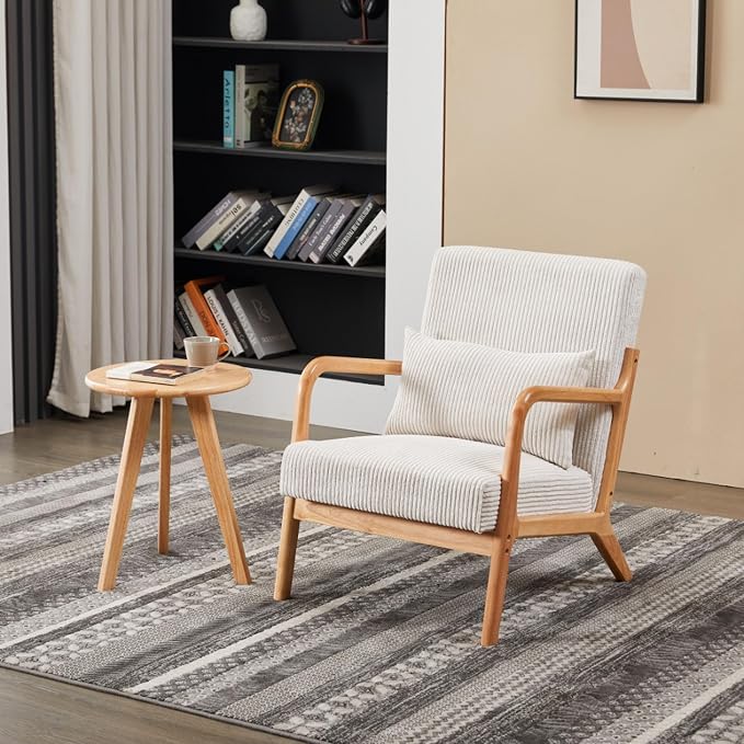 Beige Midcentury Modern Accent Chair by HRVEOCEI