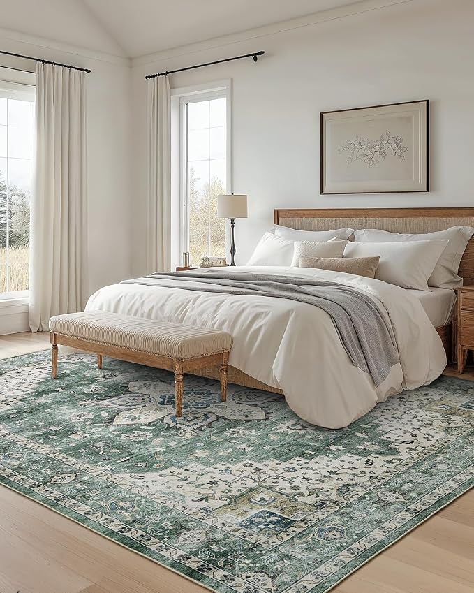 AMADA HOMEFURNISHING 9x12 Area Rug, Washable Low-Profile Large Area Rug - Image 3