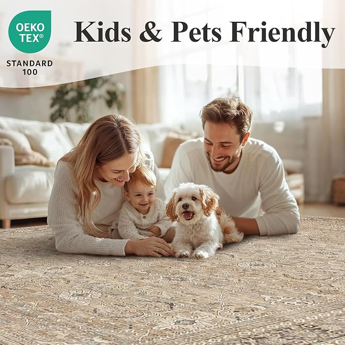 Schweek Khaki 2x3 Entryway Rug Non-Slip Washable Rugs - Image 7
