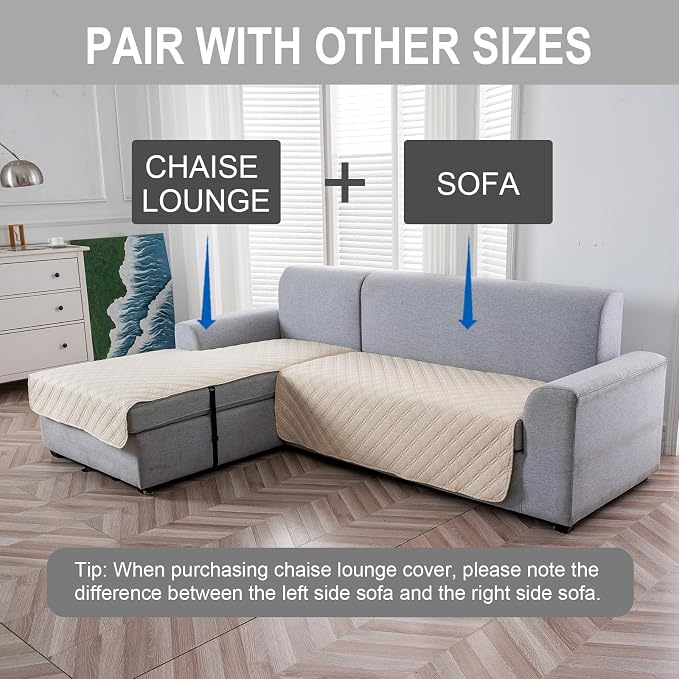 Genina L Shape Couch Cover, Sectional Couch Chaise Covers, Waterproof Washable - Image 2