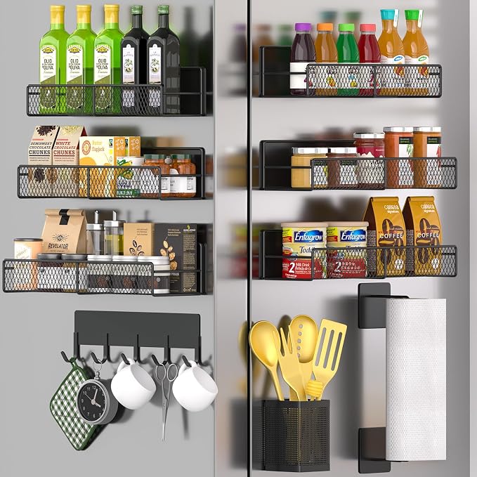 Magnetic Spice Rack for Refrigerator, 10 Pack 100% Metal Strong Magnet Shelf by DTUQYX