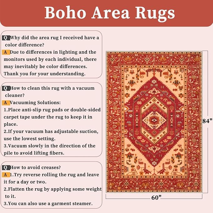 SERISSA 5x7 Washable Non Slip Boho Area Rug - Image 2
