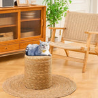 Wimarsbon Round Pouf Ottomans, Handwoven Natural Water Hyacinth Seagrass Pouffe - Image 2