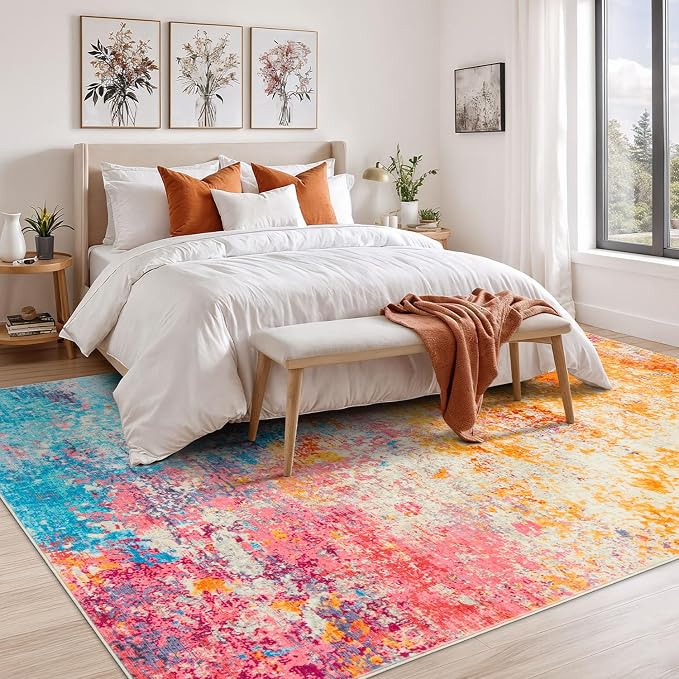 Rugflix 9x12 Area Rugs for Living Room, Washable Colorful Rainbow Large Rug | - Image 2