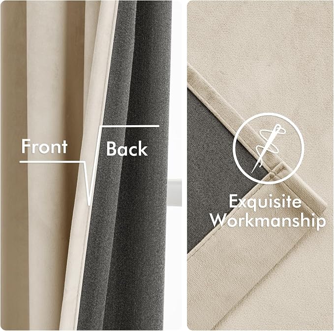 MIULEE Velvet Curtains 50W x 84L 2 Panels Beige Blackout Curtains | Luxury - Image 6