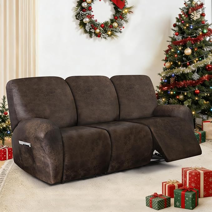 ANARACHON Leather Look Recliner Couch Cover, 8-Pieces Stretch Recliner Sofa - Image 2
