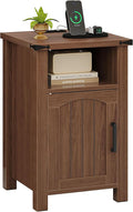 Farmhouse Nightstand with Charging Station, End Table with USB/Type-C Ports and by Decofy