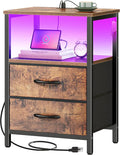 Huuger Night Stand with Charger Station and LED Lights, 2 Drawer Nightstand by Huuger