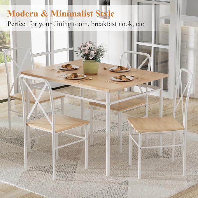 VECELO Dining Table Set for 4, 5-Piece Wood Kitchen Table - Image 2