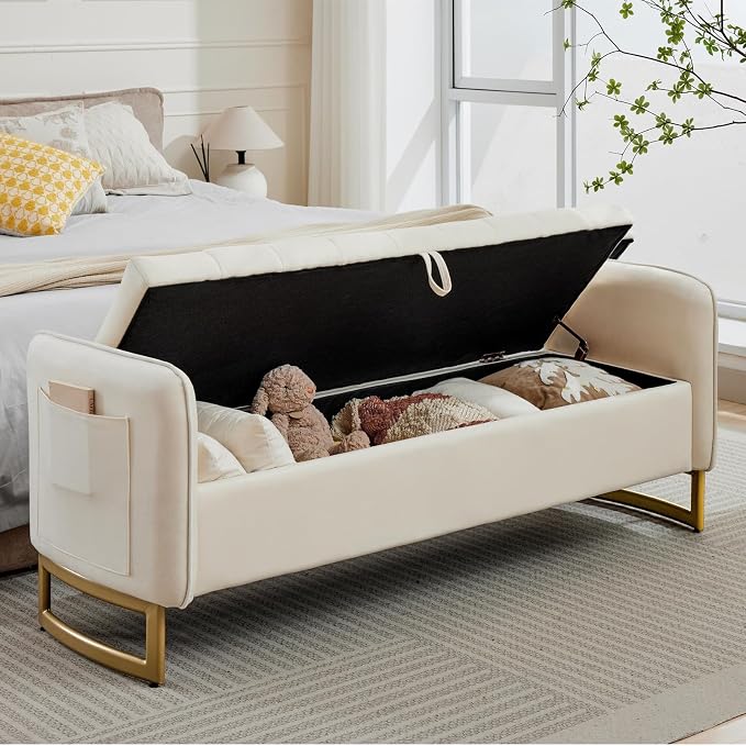 66" End of Bed Storage Bench King Size, Velvet Storage Benches - Image 9