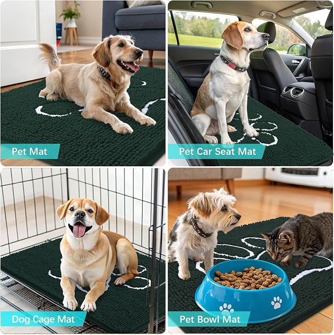 OLANLY Dog Door Mat for Muddy Paws 47x32, Paw Print Design Chenille Mud Mat | - Image 7