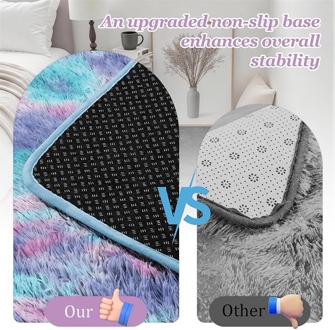 Area Rug Living Room Bedroom: 4x6 Fluffy Plush Shag Carpet Rainbow | - Image 6