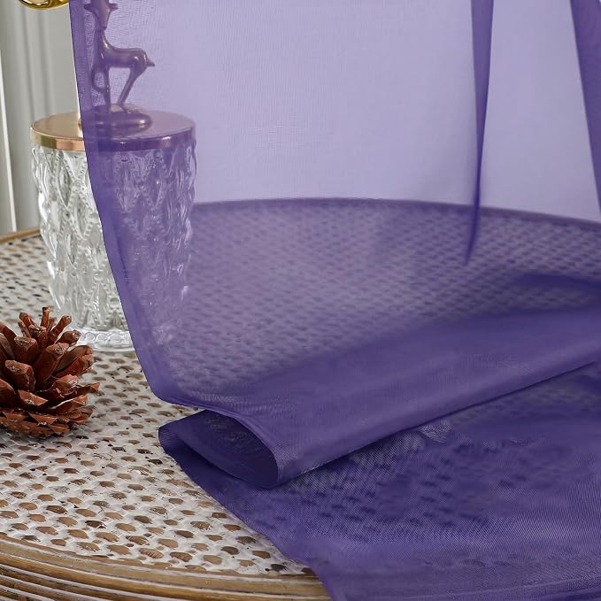 Purple Sheer Curtains 63 Inches Long 2 Panels Set, Light Filtering Sheer - Image 4