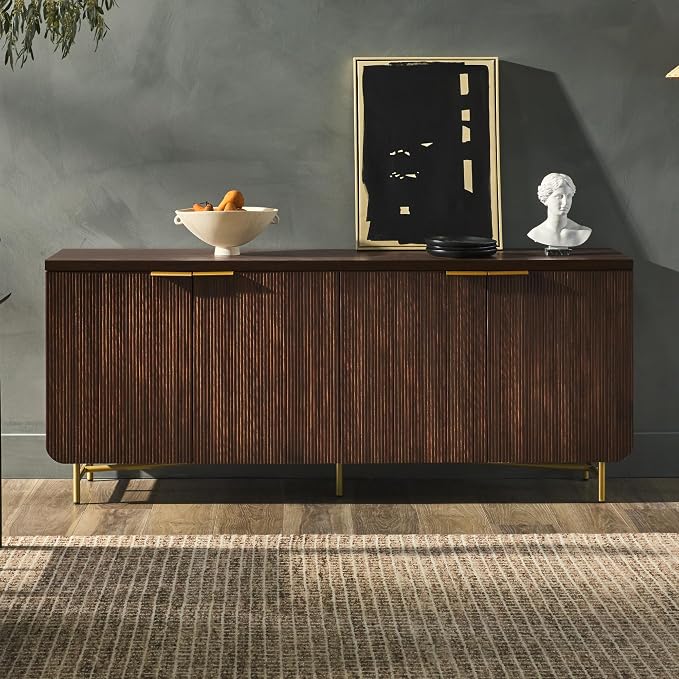 Walker Edison Reema Fluted 4-Door Kitchen Sideboard Buffet Console, 69 Inch - Image 4