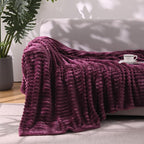 Amaranth Purple Throw Blanket for Couch Sofa 50”x60” Striped Design | Fleece - Image 2