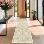 Non Slip Beige Green Bathroom Runner Rug - Image 10