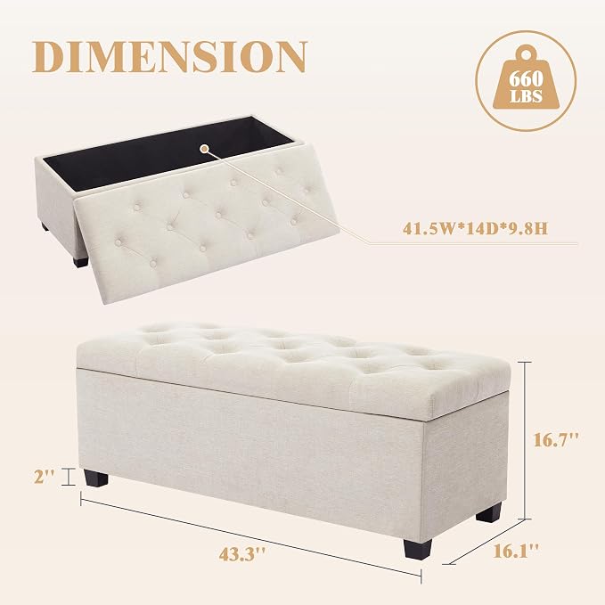 Mangodan 43 Inch Linen Storage Ottoman Bench, Foot Rest - Image 2