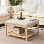 Befurtori Large Square Ottoman Coffee Table, Linen Solid Upholstered Footrest by Befurtori
