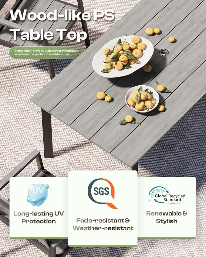 67"*32.3"*29.5" Patio Dining Table, Seamless Rectangle Aluminum + HDPS Outdoor - Image 3