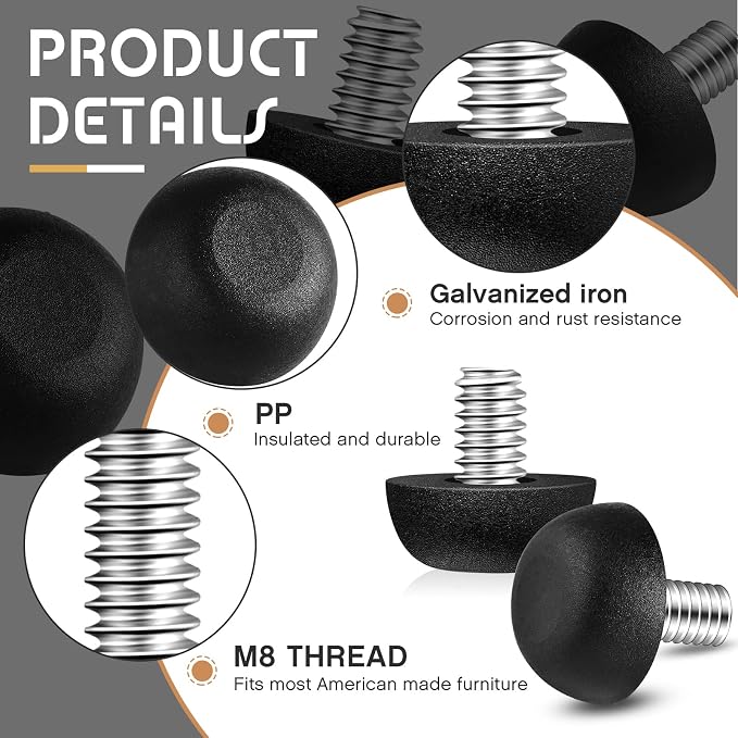 Dunzy 20 Pcs M8 Adjustable Furniture Levelers 20 Pcs, Screw-in Leg Leveling Feet - Image 3