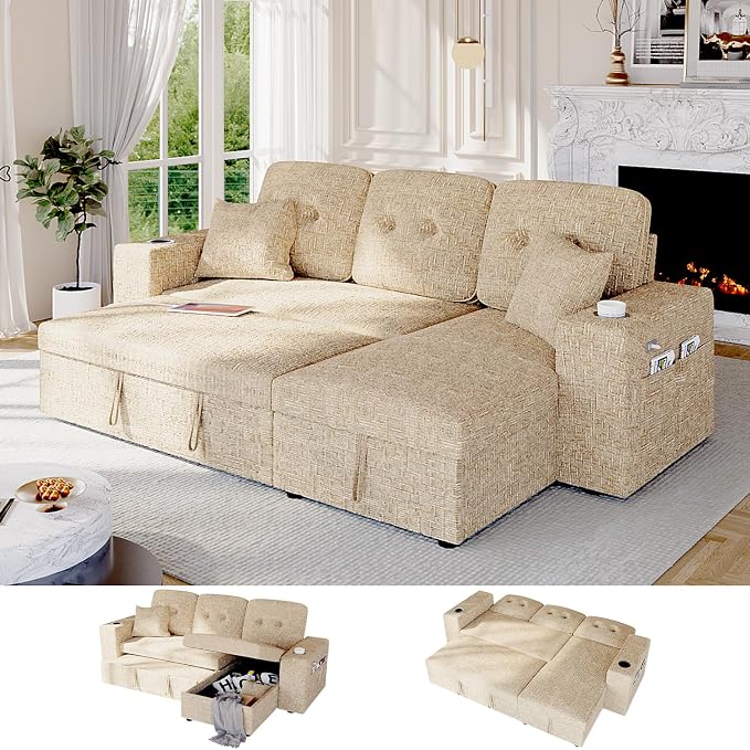 90 Inch Modular Sectional Sleeper Sofa Bed, 4 in 1 Pull Out Couch Bed by Bonroyo-FindYourPlace