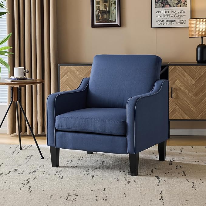 VINGLI Navy Blue Accent Chairs for Living Room, Line Comfy Upholstered Chair by VINGLI