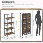4NM No Assembly Folding Bookshelf Storage Shelves 4 Tiers Vintage Bookcase - Image 3