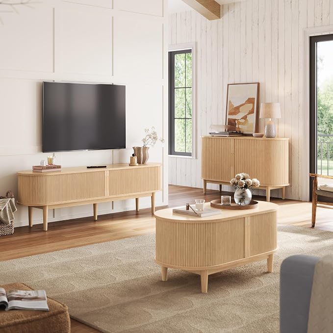 LINSY HOME Fluted TV Stand for 75" TV, Mid-Century Modern 70" Entertainment - Image 7
