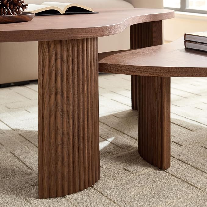 Nesting Coffee Table Set of 2, Irregular Shape Center Table 2-Piece Modern Side - Image 8