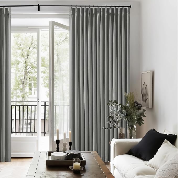 Grey 100% Blackout Pinch Pleat Linen Curtains 108 Inches Long - Image 7