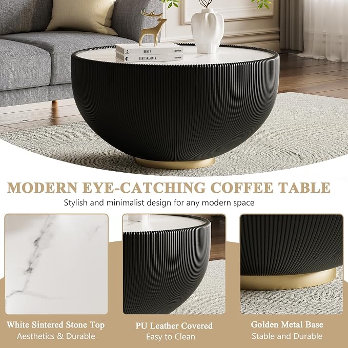 27.55" Round Marble Coffee Table - Image 5