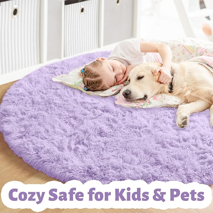 Amdrebio Light Purple Lavender Small Round Rug 3Ft - Image 3