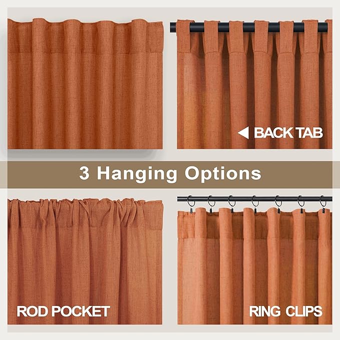 Pitalk Burnt Orange Linen Curtains 102 Inches Long - Image 5