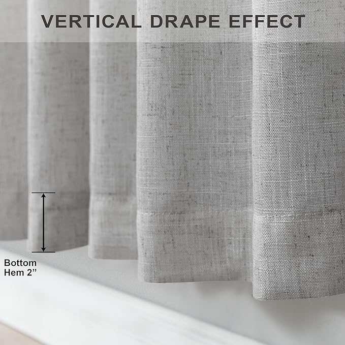 Grey Curtains 72 Inch Length for Bedroom 2 Panels Back Tab Rod Pocket Semi - Image 6