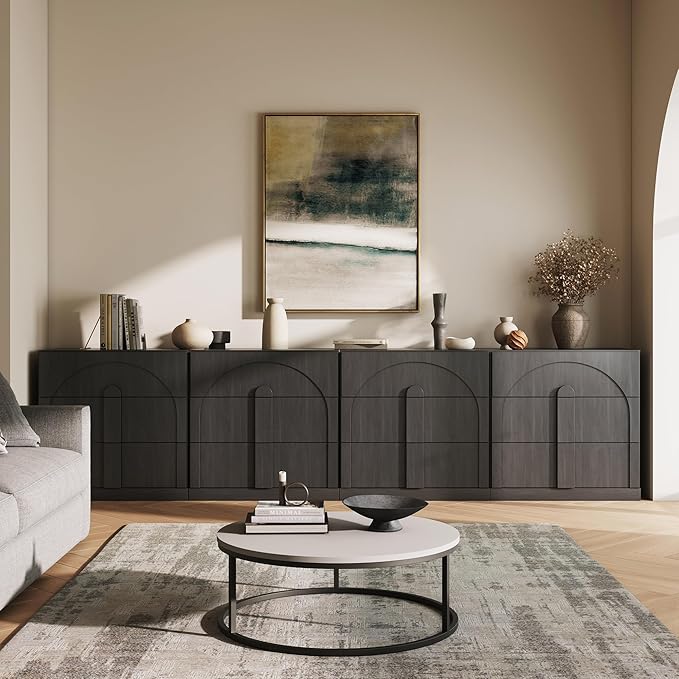 BELLEZE Sideboard Cabinet with 3 Drawers, Large Fluted Sideboard with Storage by BELLEZE