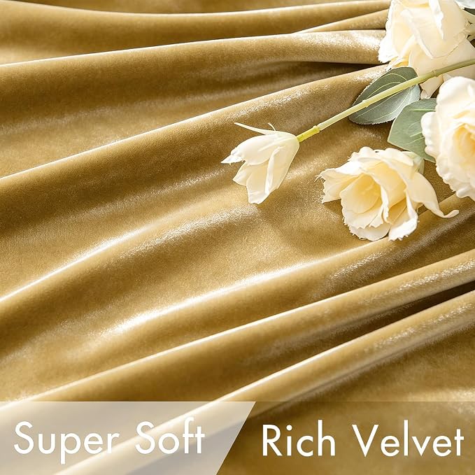 MIULEE Velvet Curtains 52x108 inches 2 Panels Gold Blackout Curtains | Luxury - Image 4