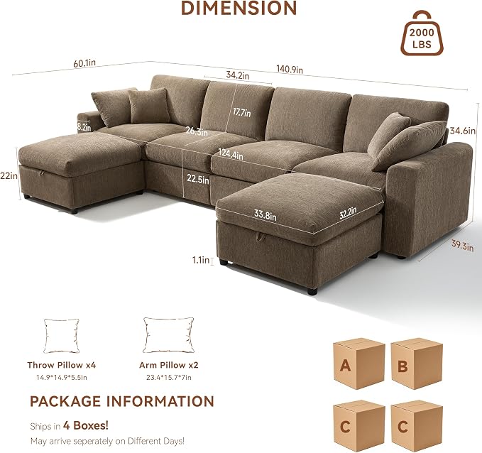 Ihanherry 141" Oversized Cloud Sectional Couches - Image 2