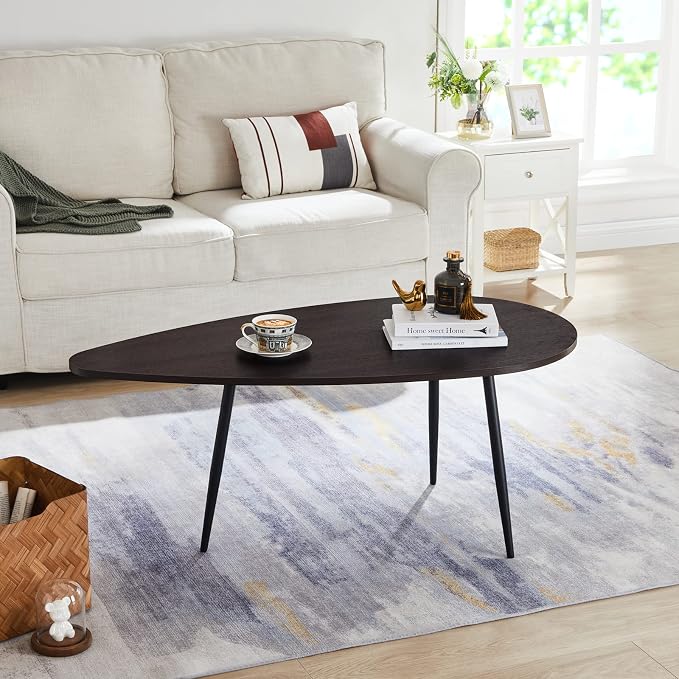 SAYGOER Oval Coffee Table Espresso Wood Mid Century Modern Coffee Tables Unique - Image 6
